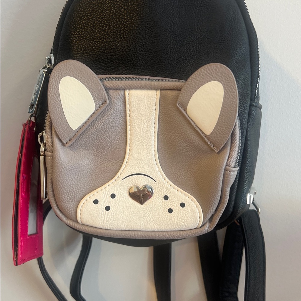 Betsey Johnson Black Dog Mini Backpack with Hot Pink Embossed Bone Wallet